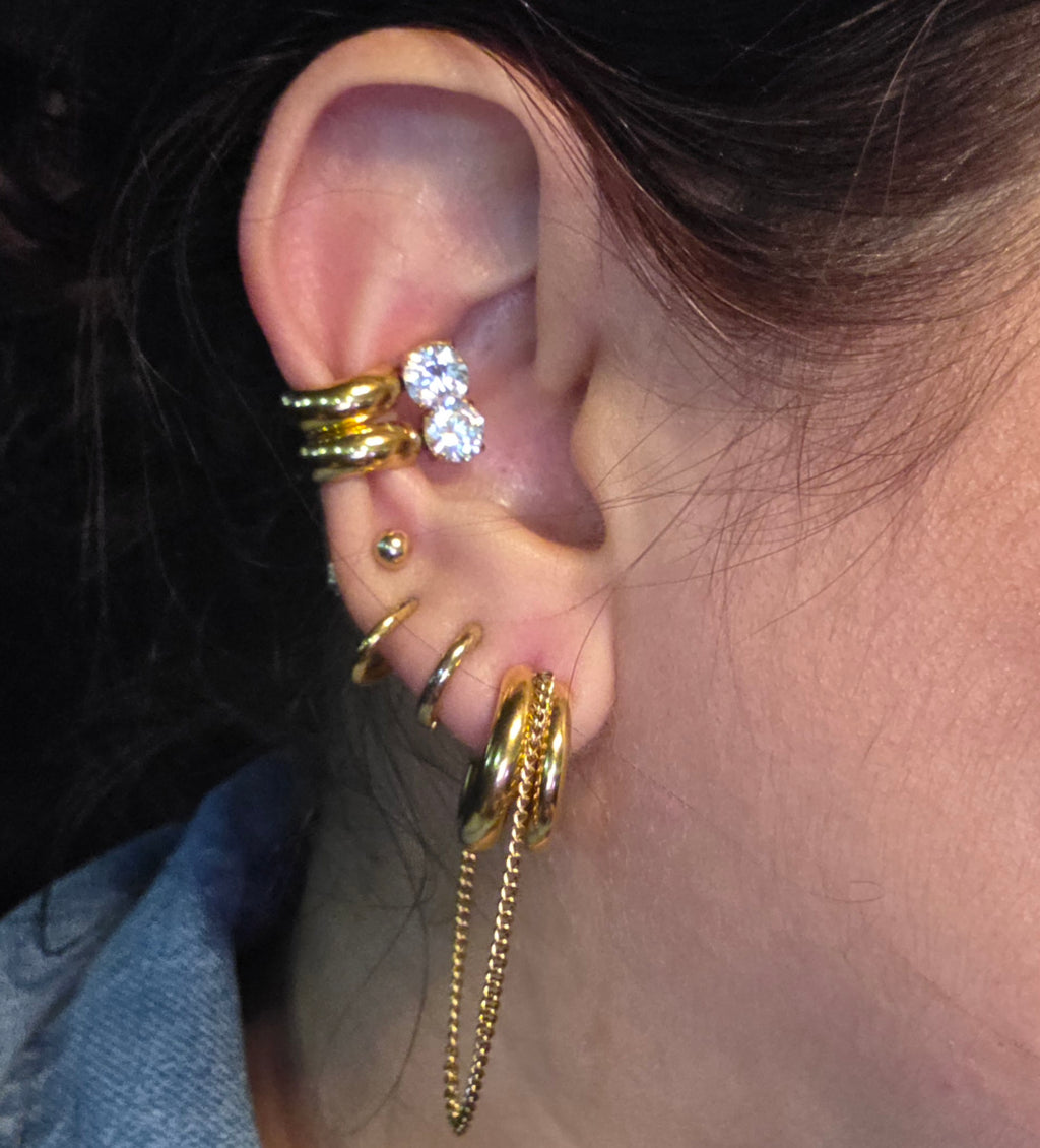 18K Gold Plated Stainless Steel Clip Earrings for Women - Delicate Cubic Zirconia