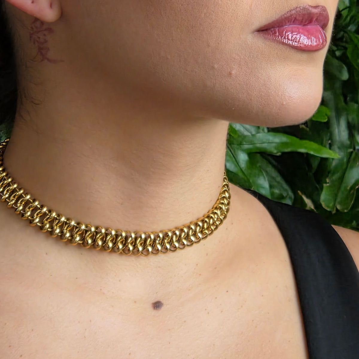 Adjustable Chain Choker Necklace For Women 18K Gold Plated Stainless Steel Hypoallergenic Chunky Jewelry