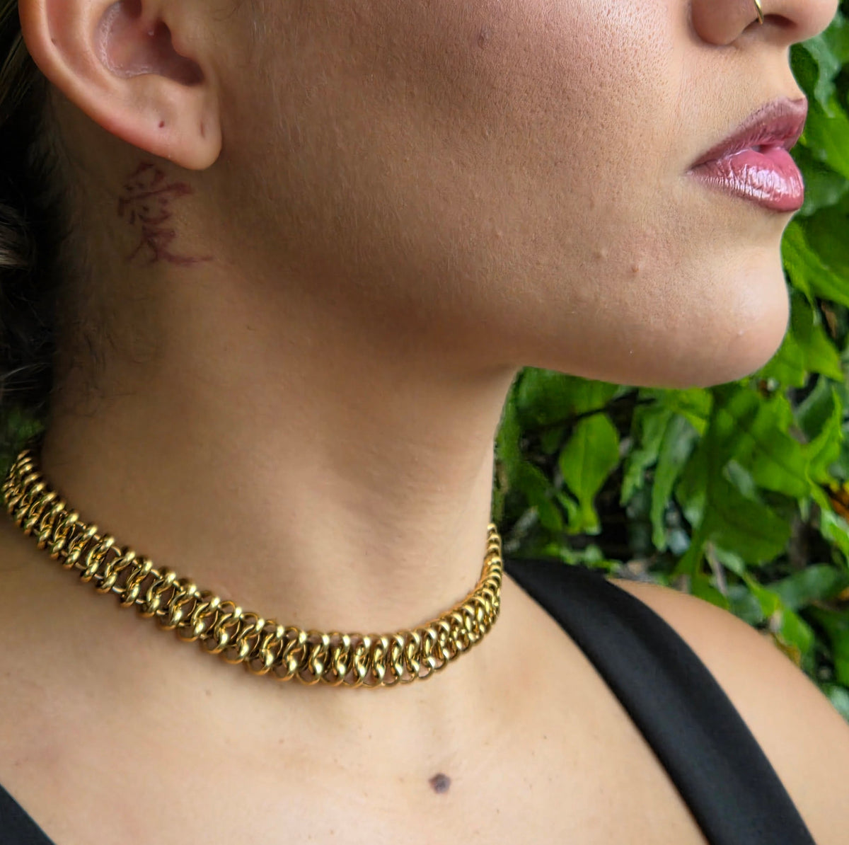 Adjustable Chain Choker Necklace For Women 18K Gold Plated Stainless Steel Hypoallergenic Chunky Jewelry