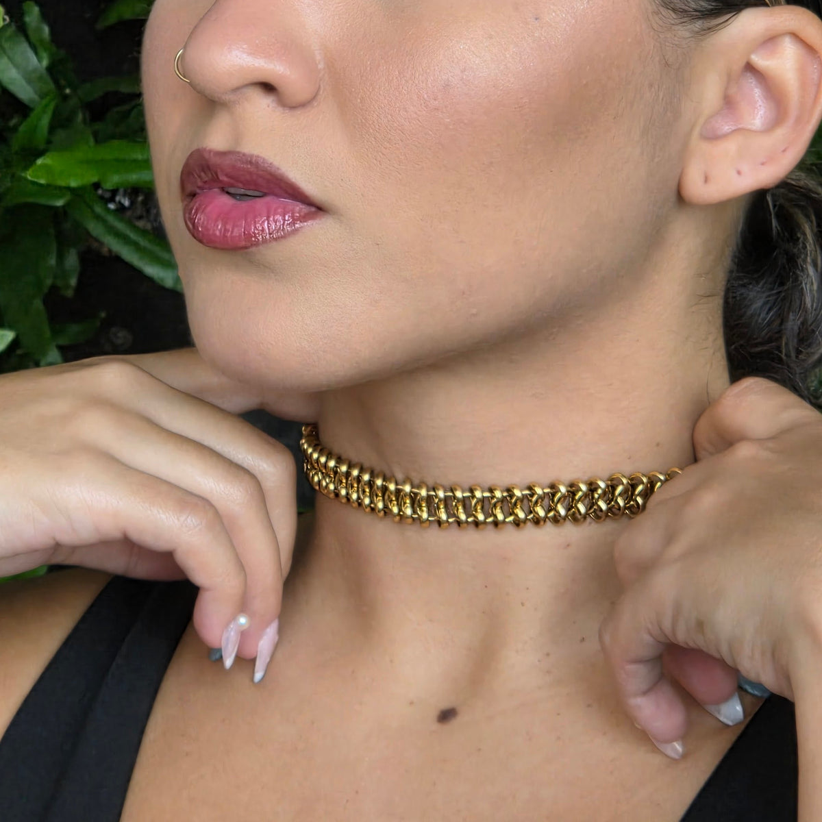 Adjustable Chain Choker Necklace For Women 18K Gold Plated Stainless Steel Hypoallergenic Chunky Jewelry