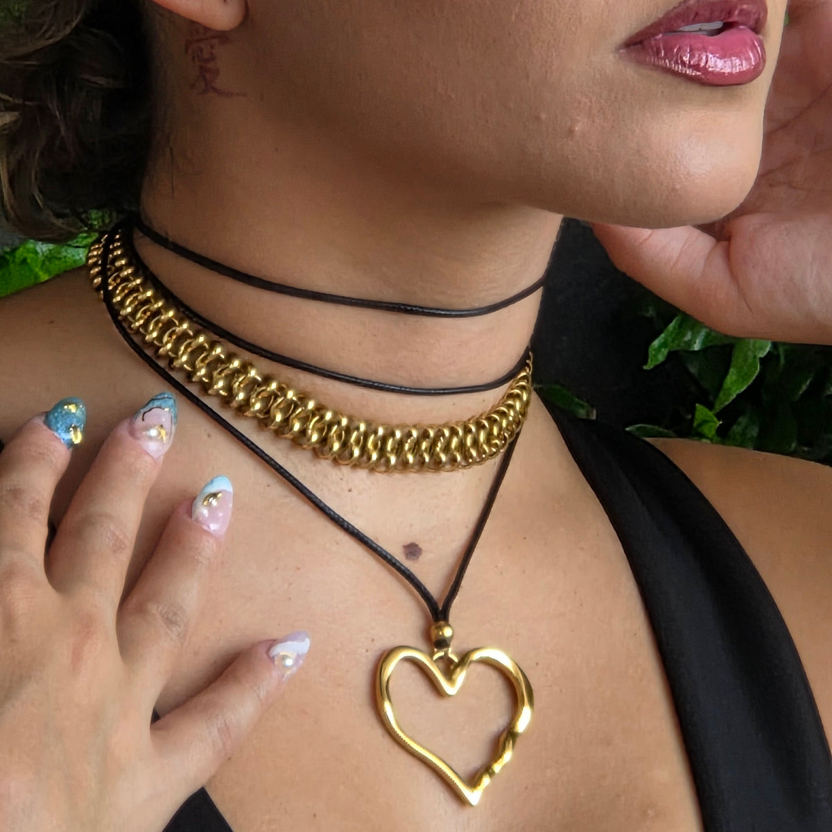 Pleated Wax Rope Heart Pendant Necklace – Stainless Steel
