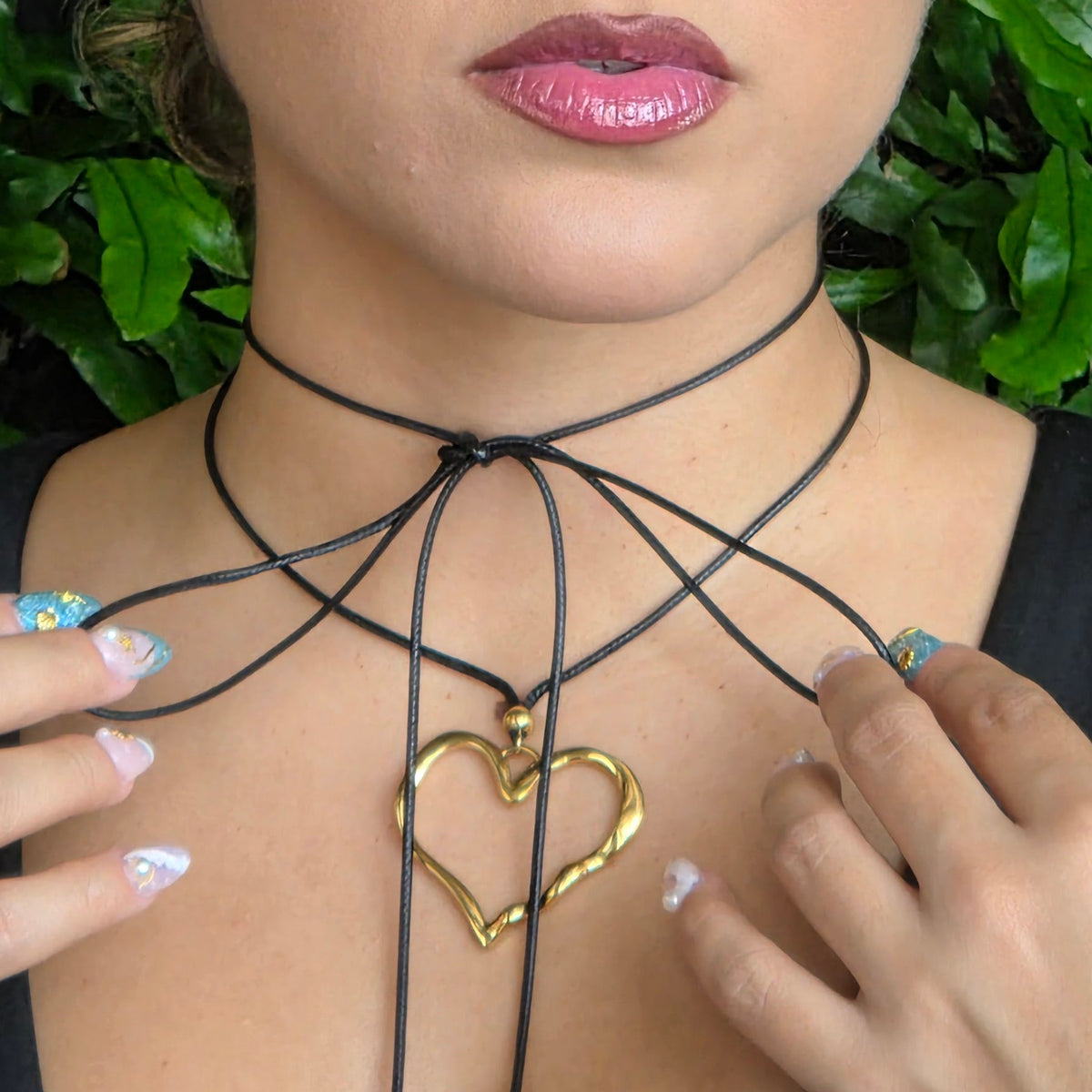 Pleated Wax Rope Heart Pendant Necklace – Stainless Steel