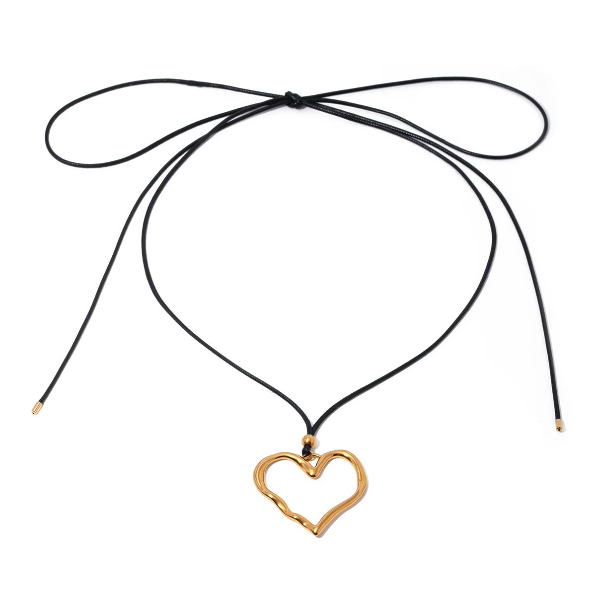Pleated Wax Rope Heart Pendant Necklace – Stainless Steel