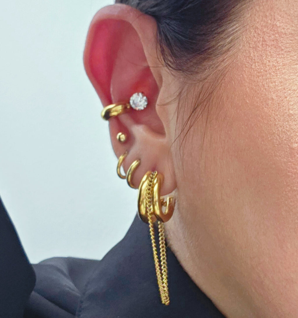 18K Gold Plated Stainless Steel Clip Earrings for Women - Delicate Cubic Zirconia