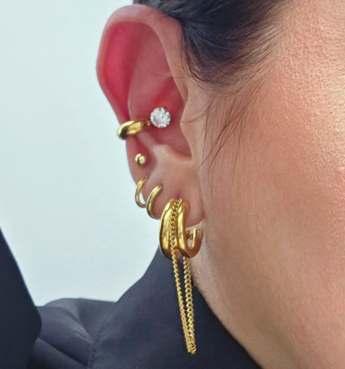 18K Gold Plated Stainless Steel Clip Earrings for Women - Delicate Cubic Zirconia