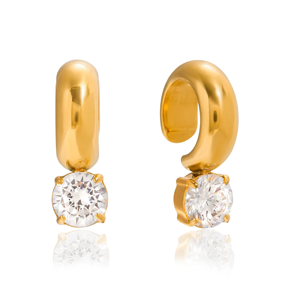 18K Gold Plated Stainless Steel Clip Earrings for Women - Delicate Cubic Zirconia