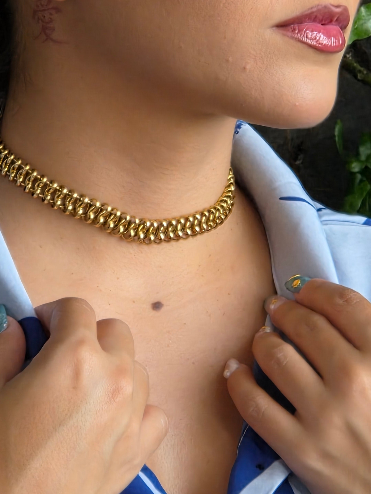 Adjustable Chain Choker Necklace For Women 18K Gold Plated Stainless Steel Hypoallergenic Chunky Jewelry